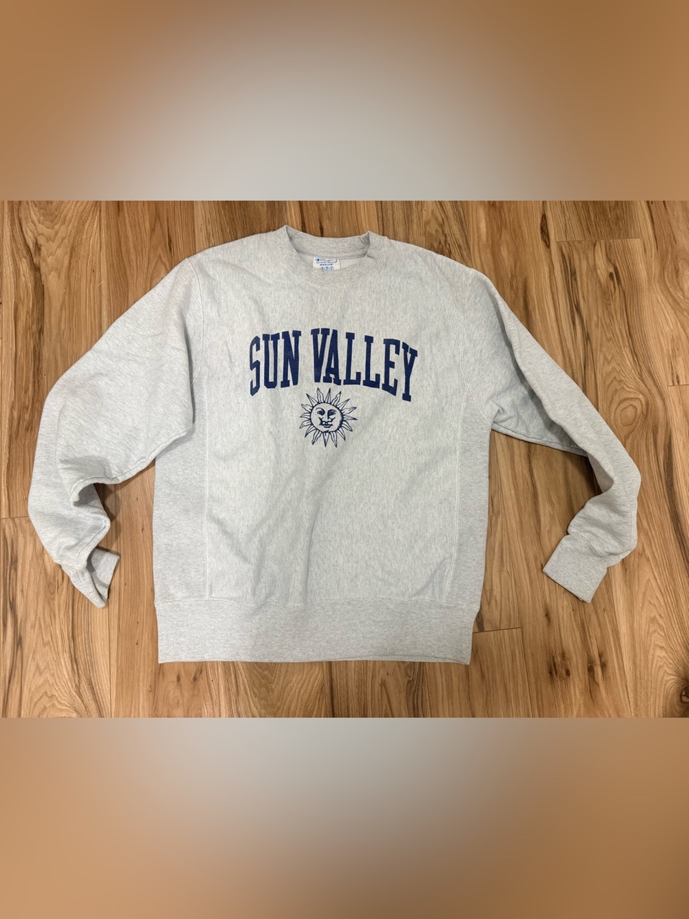 Vintage Champion Gray "Sun Valley" Crewneck Sweatshirt with Navy Print